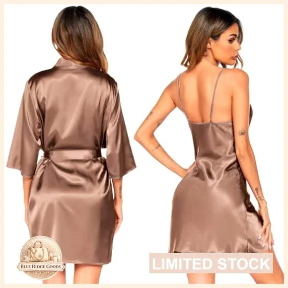 Satin Pajama Set Elegant Minimal Chic Sleepwear Robe Nightgown Lounge Wear